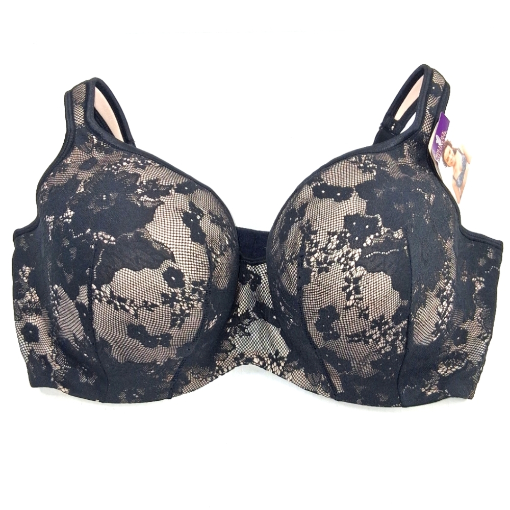 Cacique Black Bold Lace Balconette Lightly Lined Bra